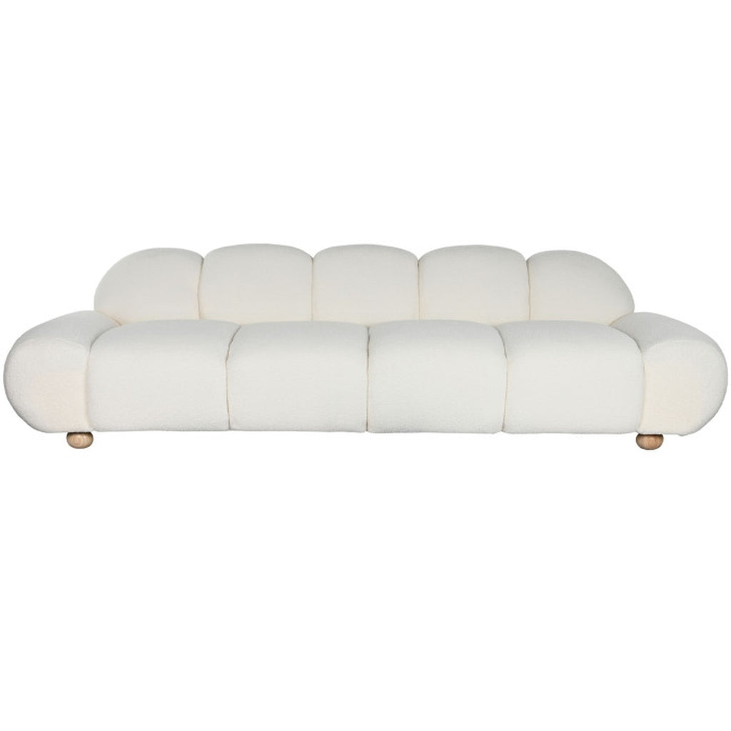 Großes Teddy Sofa in Creme – Design Lounge Sofa 284×103×83 cm | Bouclé Sofa mit Holzfüßen