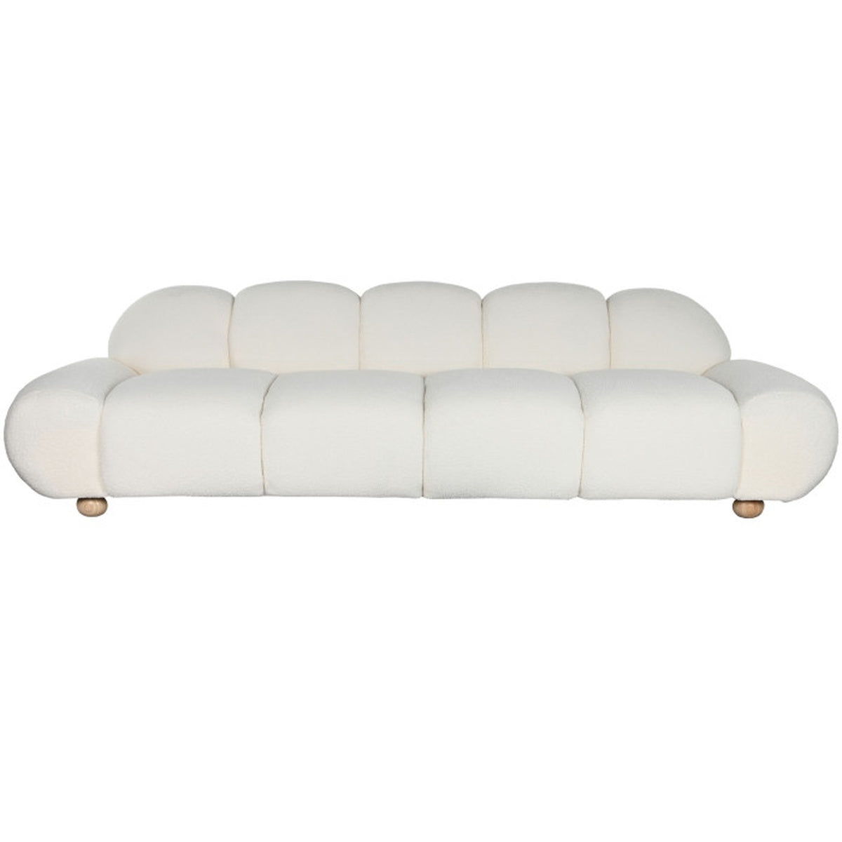 Großes Teddy Sofa in Creme – Design Lounge Sofa 284×103×83 cm | Bouclé Sofa mit Holzfüßen
