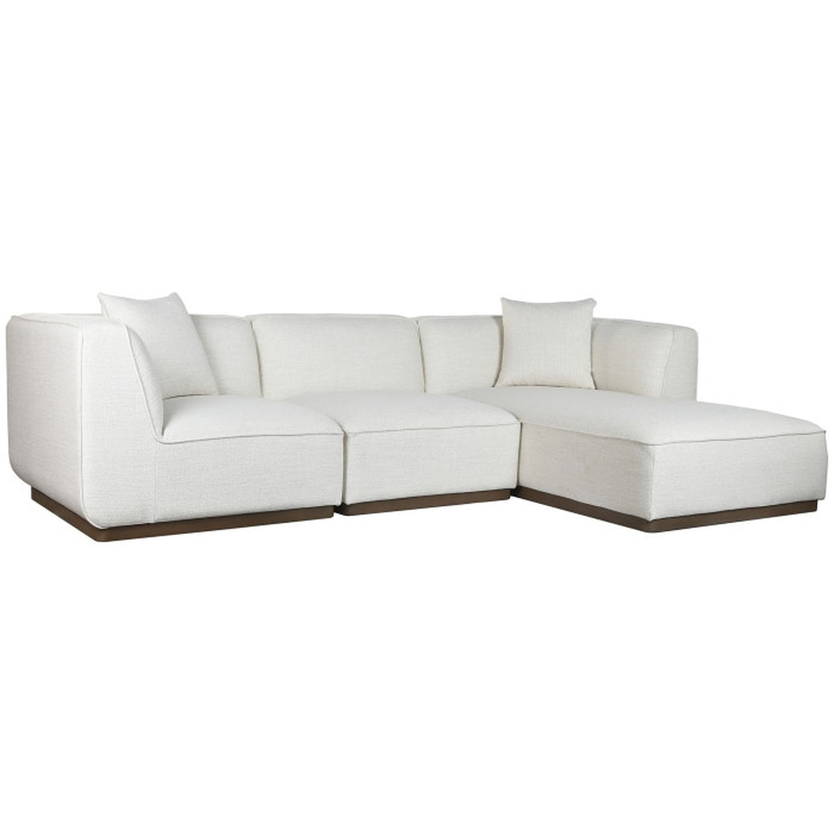 Modulares Ecksofa aus cremeweißem Polyester mit Hevea-Holzrahmen, modernes Lounge-Design, 279×171×72 cm.
