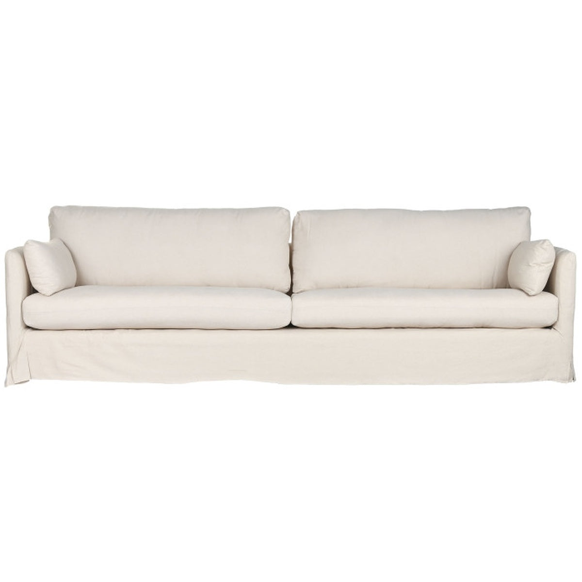 Beiges Sofa aus Leinen und Baumwolle mit zwei Kissen, 270×86×80 cm.