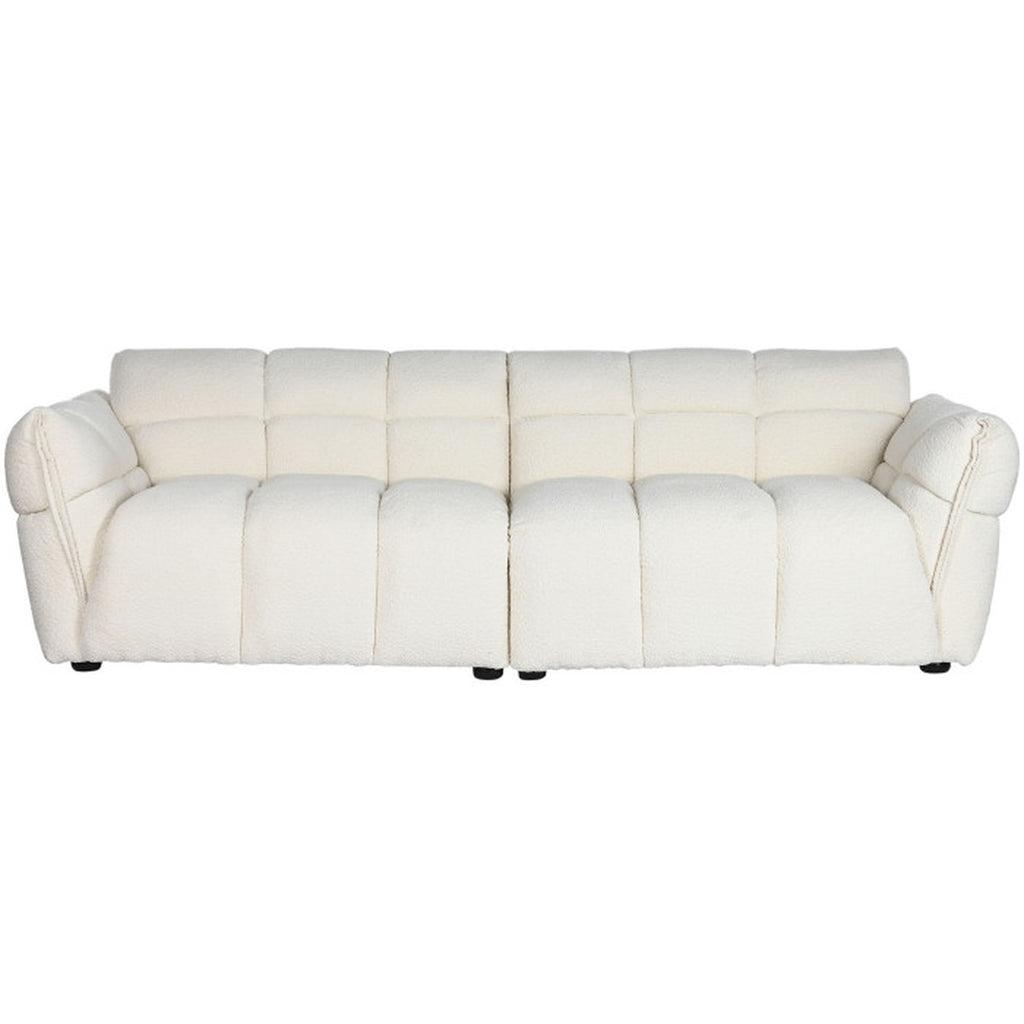Großes Teddy-Bouclé Sofa in Creme – Cloud Design Sofa 260×108×82 cm | Modernes Lounge-Sofa mit Holzgestell