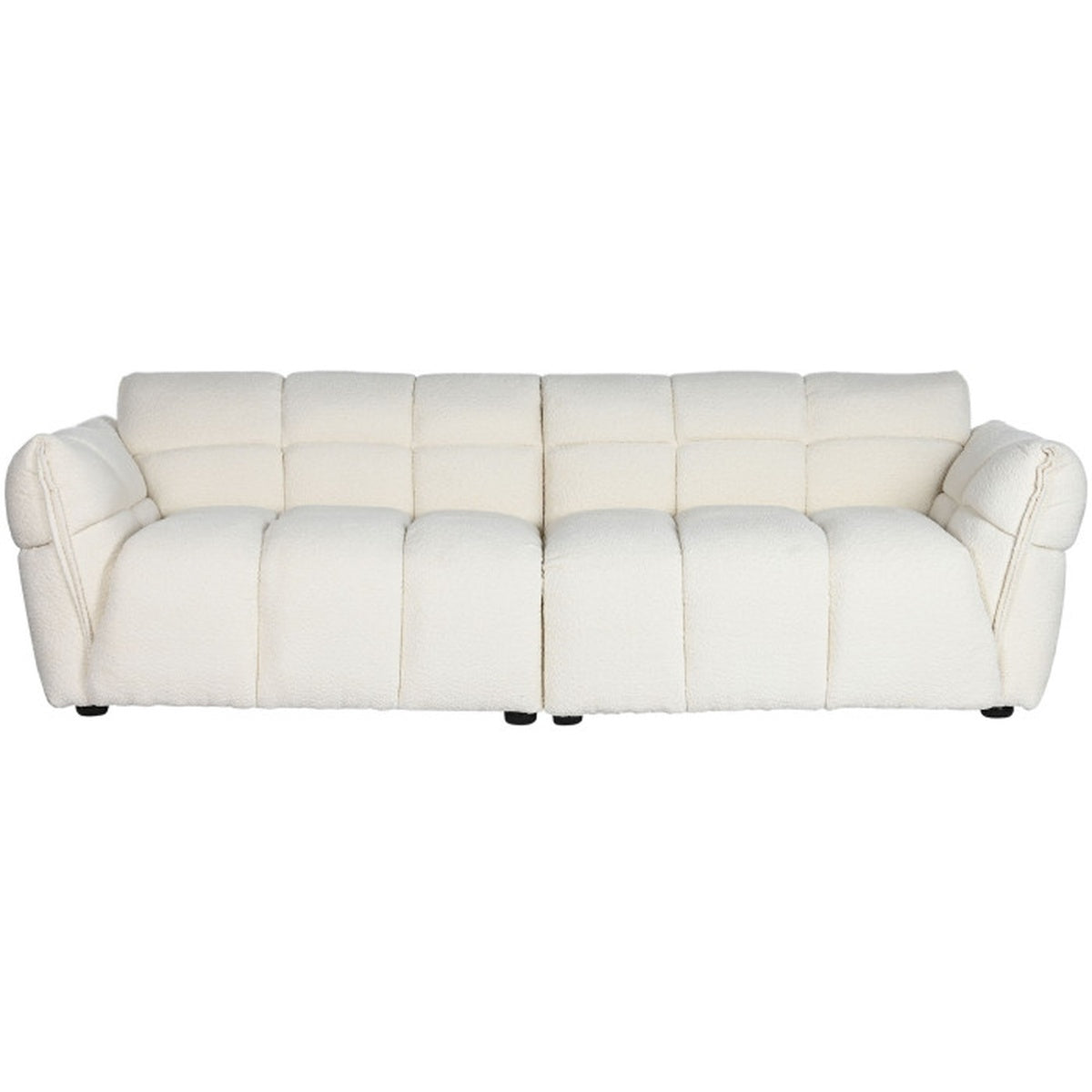 Großes Teddy-Bouclé Sofa in Creme – Cloud Design Sofa 260×108×82 cm | Modernes Lounge-Sofa mit Holzgestell